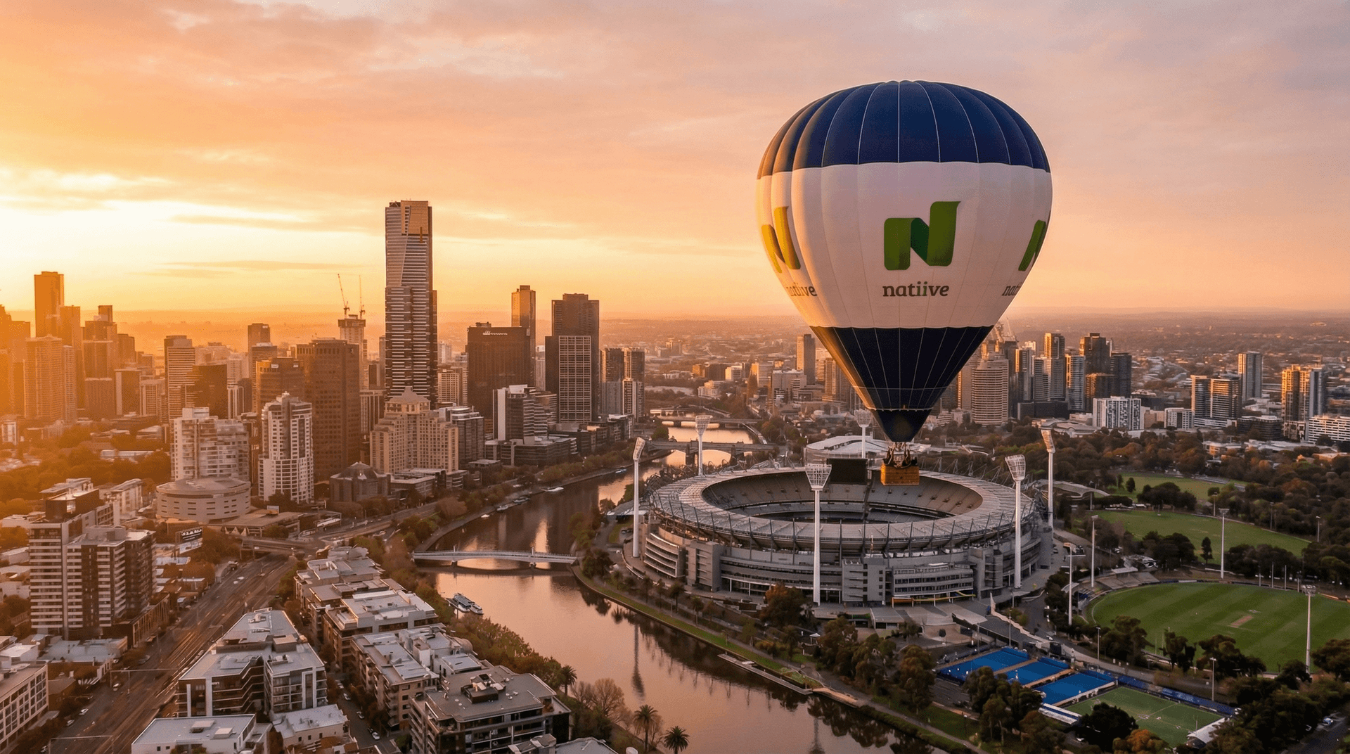 Natiive hot air balloon over Melbourne