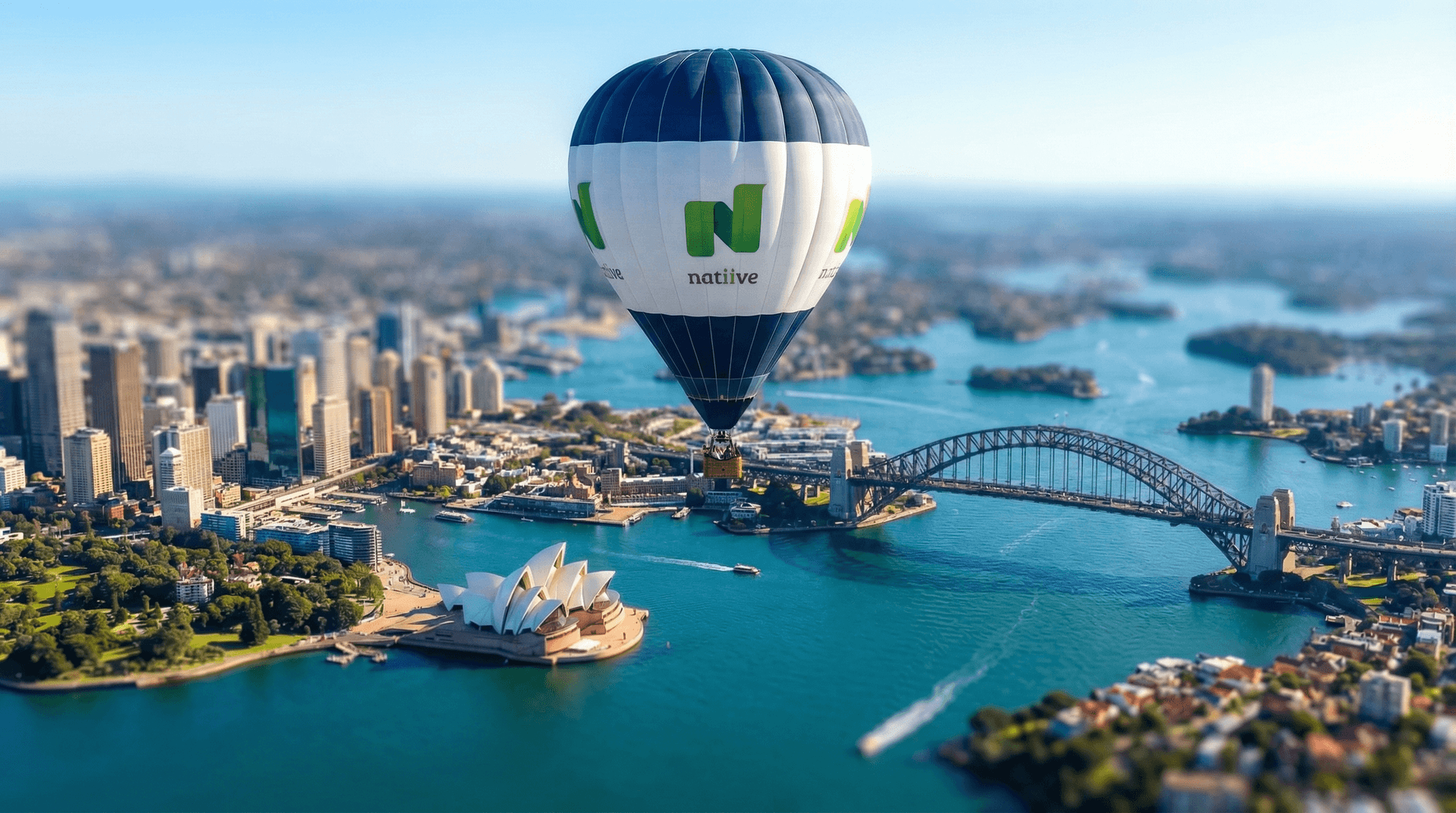Tilt shift Natiive balloon over Sydney